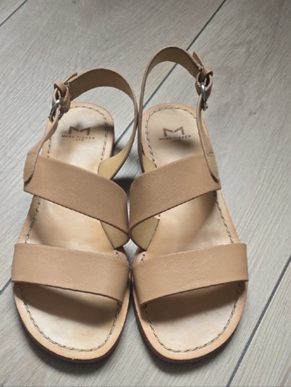 Marc Fisher Ltd Women's Pacon Sandal, Light Natural Leather Sz 6.5